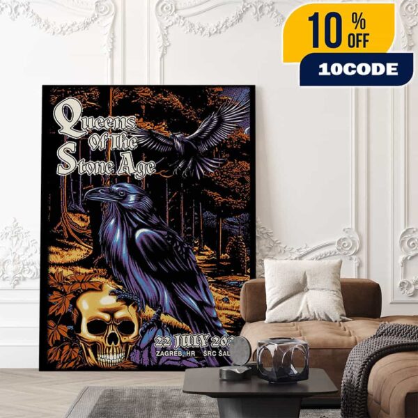 Queens Of The Stone Age The End Is Nero Tour 22 July 2025 At Zagreb HR SRC Salata Poster Artwork By edgarzilla Poster Canvas Home Decor