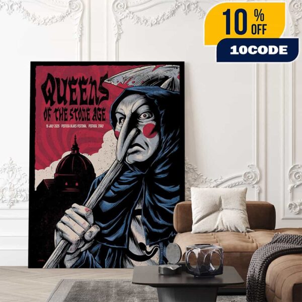 Queens Of The Stone Age The End Is Nero Tour July 15 2025 Pistoia Blues Festival Italy Poster Event Artwork By F4D Studios Poster Canvas Home Decor
