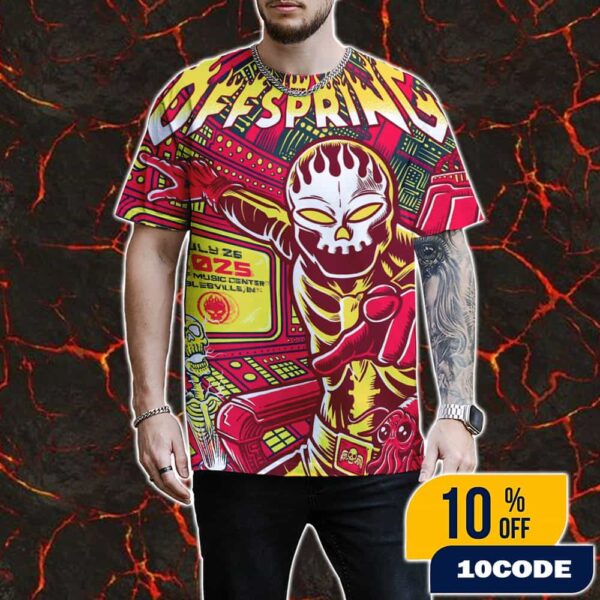 The Offspring SUPERCHARGED World Tour 2025 July 26 2025 At Ruoff Music Center Noblesville Indiana Poster Event Artwork By Tim Baron All Over Print Graphic T-Shirt, Hoodie