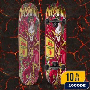 The Offspring SUPERCHARGED World Tour 2025 July 26 2025 At Ruoff Music Center Noblesville Indiana Poster Event Artwork By Tim Baron Skateboard Event Deck