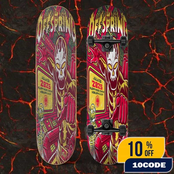 The Offspring SUPERCHARGED World Tour 2025 July 26 2025 At Ruoff Music Center Noblesville Indiana Poster Event Artwork By Tim Baron Skateboard Event Deck