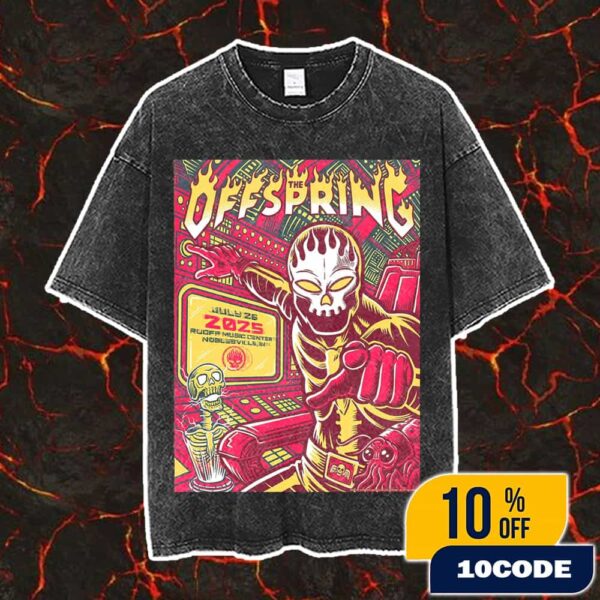 The Offspring SUPERCHARGED World Tour 2025 July 26 2025 At Ruoff Music Center Noblesville Indiana Poster Event Artwork By Tim Baron Vintage Washed Unisex T-Shirt