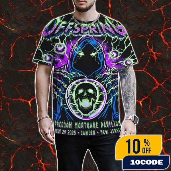 The Offspring Supercharged World Tour 2025 Concert Poster Event July 29 2025 At Freedom Mortgage Pavilion Camden New Jersey Art By The Art Of Keith Stanley 3D T-Shirt
