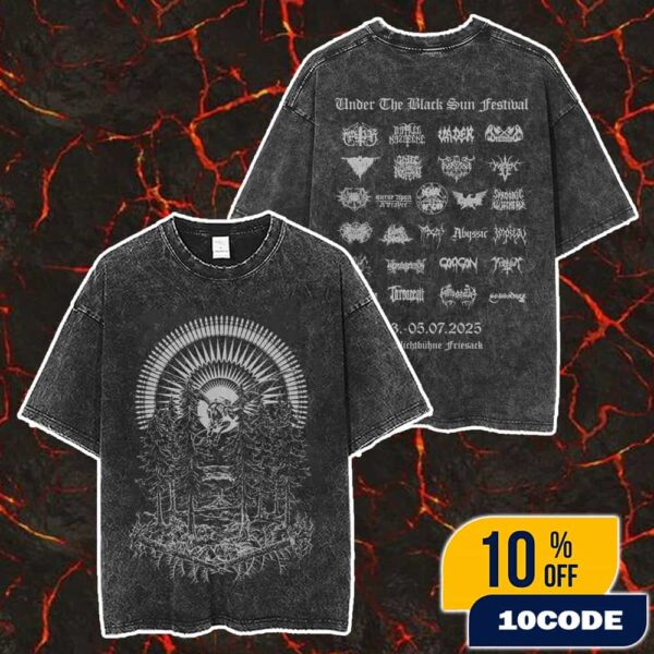 Under The Black Sun Open Air Festival 2025 Black Metal July 3-5 2025 At Friesack Germany UTBS2025 Version Double Sides Merch Unisex Two Sided Washed T-Shirt