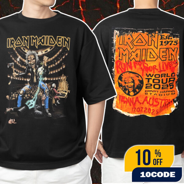 Iron Maiden Run For Your Lives World Tour 2025 At Ernst Happel Stadium Vienna Austria On July 17 2025 Event Tee Unisex Washed Vintage Double Sides T-Shirt