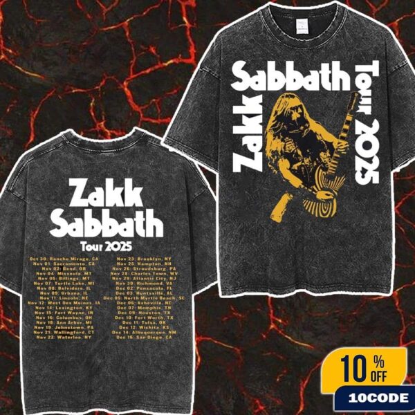 Zakk Sabbath Tour 2025 North American Cities Dates On Nov And Dec Merch Fan Gifts Wash Two Sided T-Shirt