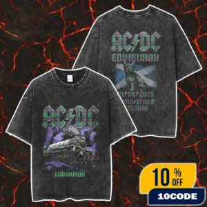AC/DC Edinburgh PWR UP Event Tour Tee August 21 2025 At Murrayfield Stadium Merch Unisex Two Sided Washed T-Shirt