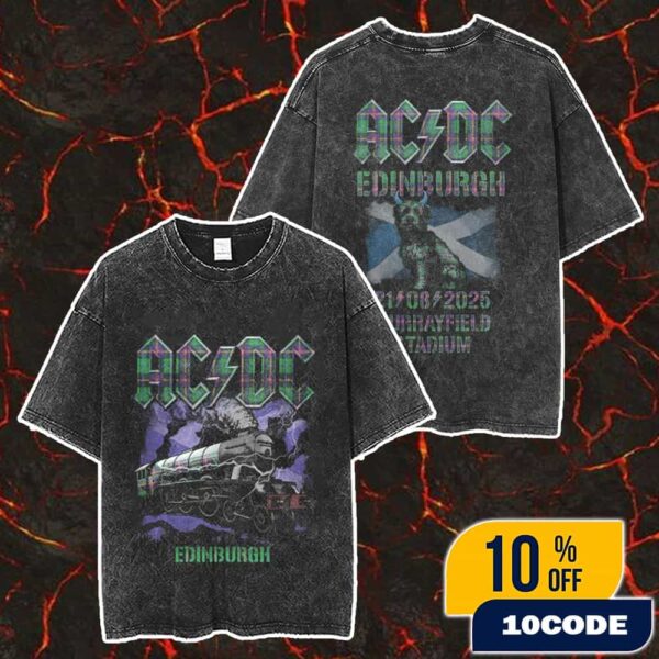 AC/DC Edinburgh PWR UP Event Tour Tee August 21 2025 At Murrayfield Stadium Merch Unisex Two Sided Washed T-Shirt