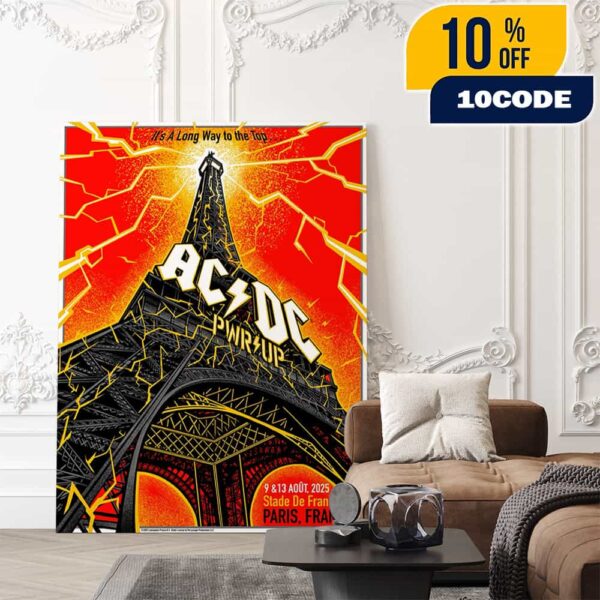 AC/DC PWR UP Tour It’s A Long Way To The Top August 9-13 2025 At Paris France Stade de France Saint Denis Poster Event Artwork By Berkay Daglar Poster Canvas Home Decor