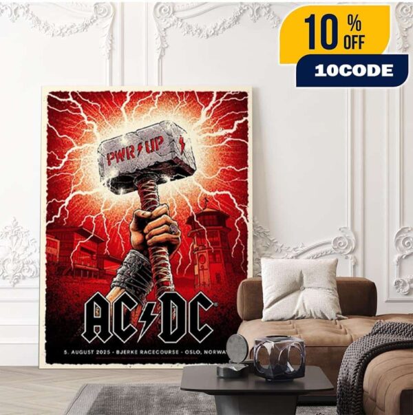 AC/DC PWR UP Tour Norway 2025 Event Poster At Bjerke Racecourse In Oslo On August 5th 2025 Artwork By Skurktur Home Decor Poster Canvas