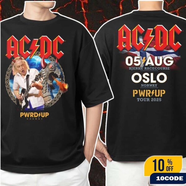ACDC PWR UP Tour Norway 2025 Oslo PWR UP Event Tour T-Shirt At Bjerke Racecourse On August 5th 2025 Artwork By Skurktur Merch Two Sides Classic Tee
