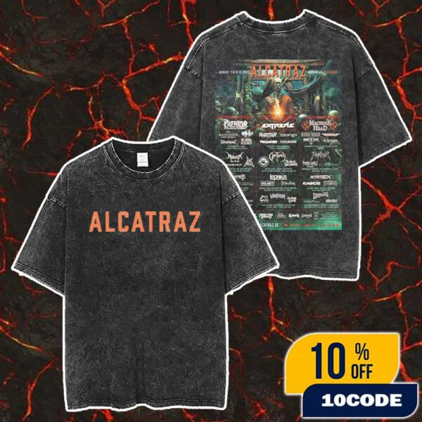 Alcatraz Music Festival 2025 7-10 August At Kortrijk Belgium Heavy Metal Fest With Poster Lineup And Highlights Merch Unisex Two Sided Washed T-Shirt