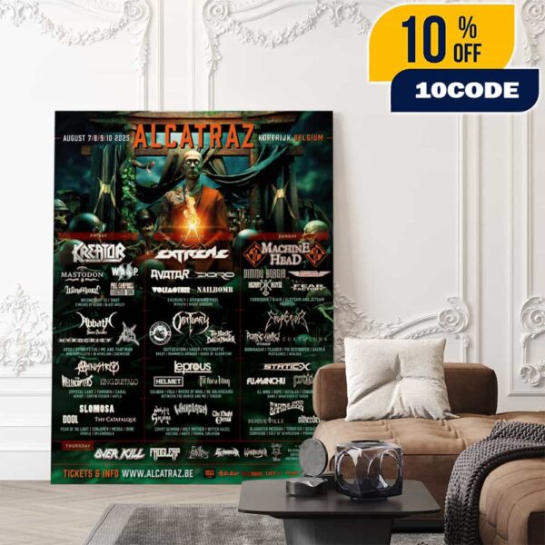 Alcatraz Music Festival 2025 7-10 August At Kortrijk Belgium Heavy Metal Fest With Poster Lineup And Highlights Poster Canvas Home Decor
