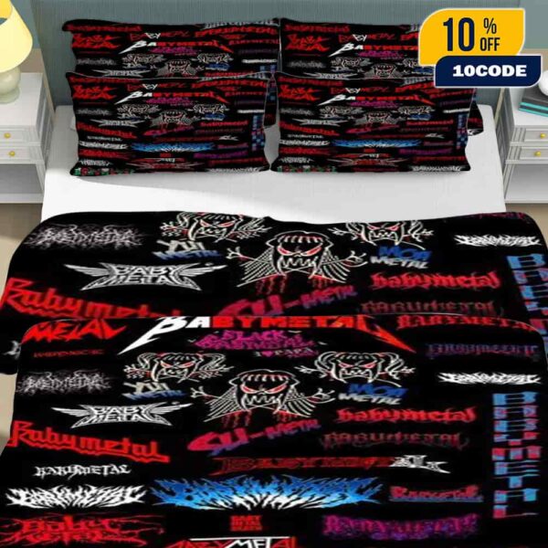 BABYMETAL Full Logo Pattern Heavy Metal Decor For Bedroom Full Bedding Set And Pillow Cases