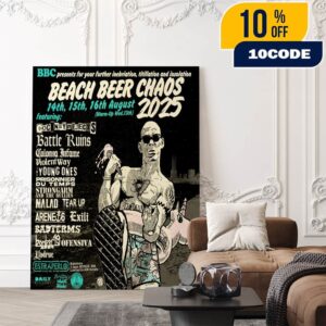 Beach Beer Chaos 2025 Poster Lineup Artwork August 14-15-16 2025 At Estraperlo Club Del Ritme Badalona Spain Poster Canvas Home Decor