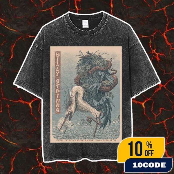 Billy Strings Event Show Poster On August 23 2025 At Matthew Knight Arena Artwork By Neal Williams Japanese Inspired Mythology Concept Vintage Washed Unisex T-Shirt