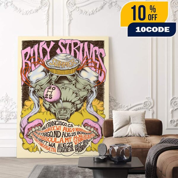Billy Strings Summer 2025 Tour I’m Letting Go Of All My Troubles Event Poster No 2 Artwork By Logan Fox August Tour Dates Poster Canvas Home Decor