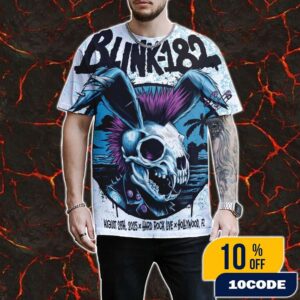 Blink-182 Missionary Impossible 2025 Tour On August 28 2025 At Hard Rock Live Hollywood Florida Poster Artwork By Brandon Heart All Over Print Graphic T-Shirt, Hoodie