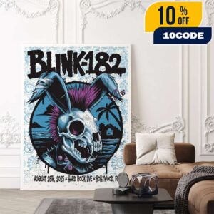 Blink-182 Missionary Impossible 2025 Tour On August 28 2025 At Hard Rock Live Hollywood Florida Poster Artwork By Brandon Heart Poster Canvas Home Decor