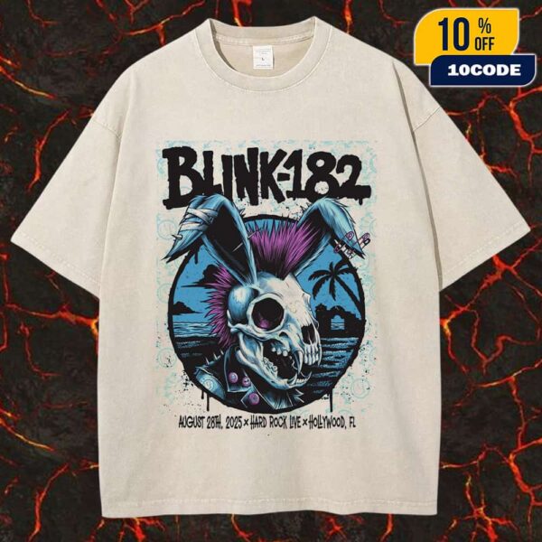 Blink-182 Missionary Impossible 2025 Tour On August 28 2025 At Hard Rock Live Hollywood Florida Poster Artwork By Brandon Heart Unisex Washed Tee