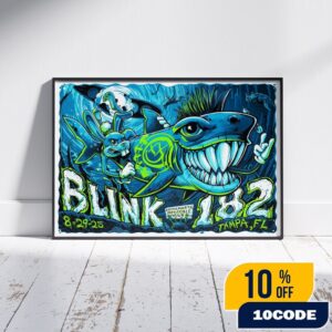 Blink-182 Missionary Impossible Tour 2025 On August 29 2025 At Tampa FL MidFlorida Credit Union Amphitheatre Poster Event Artwork By Landon Armstrong Landscape Poster Canvas