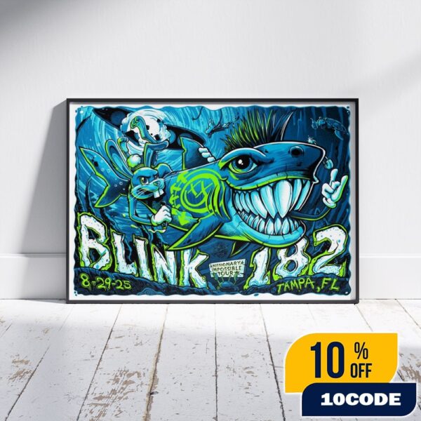 Blink-182 Missionary Impossible Tour 2025 On August 29 2025 At Tampa FL MidFlorida Credit Union Amphitheatre Poster Event Artwork By Landon Armstrong Landscape Poster Canvas