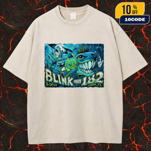 Blink-182 Missionary Impossible Tour 2025 On August 29 2025 At Tampa FL MidFlorida Credit Union Amphitheatre Poster Event Artwork By Landon Armstrong Unisex Washed Tee