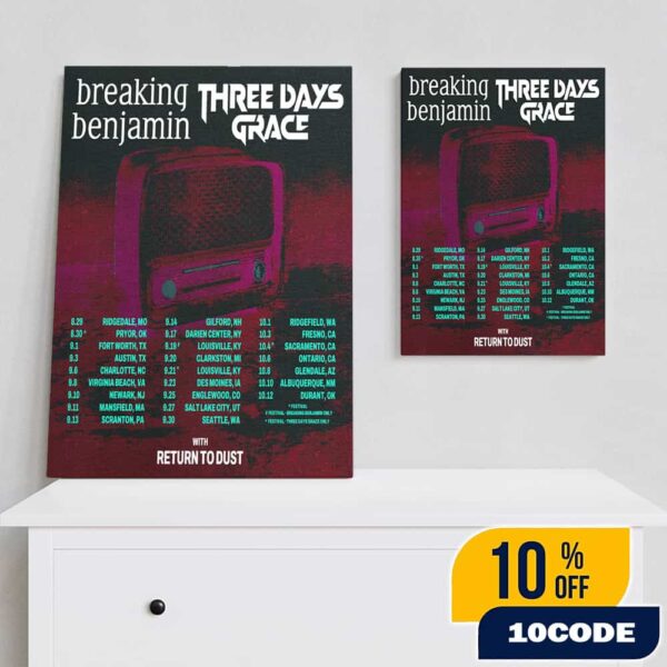 Breaking Benjamin x Three Days Grace With Return To Dust Poster Tour Dates 2025 Poster Canvas