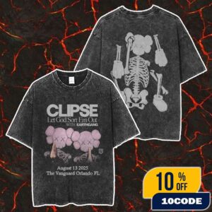 Clipse Let God Sort Em Out With Earthgang Tour August 13 At The Vanguard Orlando FL Collab With KAWS Artwork Merch Unisex Two Sided Washed T-Shirt