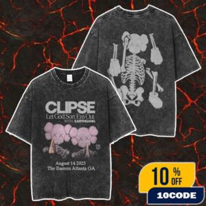 Clipse Let God Sort Em Out With Earthgang Tour August 14 At The Eastern Atlanta GA Collab With KAWS Artwork Merch Unisex Two Sided Washed T-Shirt