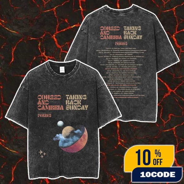 Coheed And Cambria Taking Back Sunday With Special Guests Foxing Summer Tour 2025 With Tour Dates Backprint Merch Unisex Two Sided Washed T-Shirt