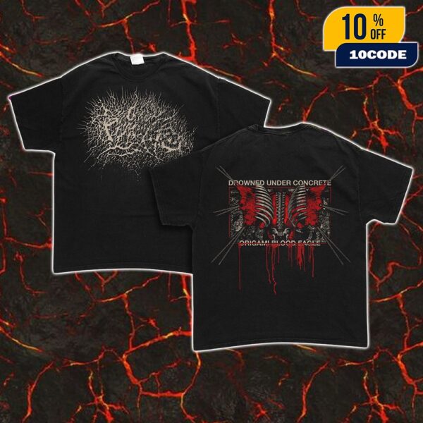 Drowned Under Concrete By Hunter Young x Dave Mustrange Album Debut 1444 August 22 2025 Origami Blood Eagle Tee Limited Unisex Double Sides T-Shirt
