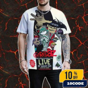 Gorillaz One Night Only Debut Album Performed In Full House Of Kong Exhibition 8 August To 3 September 2025 Event Poster Concert At Copper Box Arena London All Over Print T-Shirt
