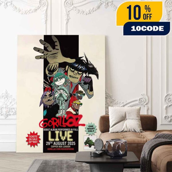 Gorillaz One Night Only Debut Album Performed In Full House Of Kong Exhibition 8 August To 3 September 2025 Event Poster Concert At Copper Box Arena London Poster Canvas Home Decor