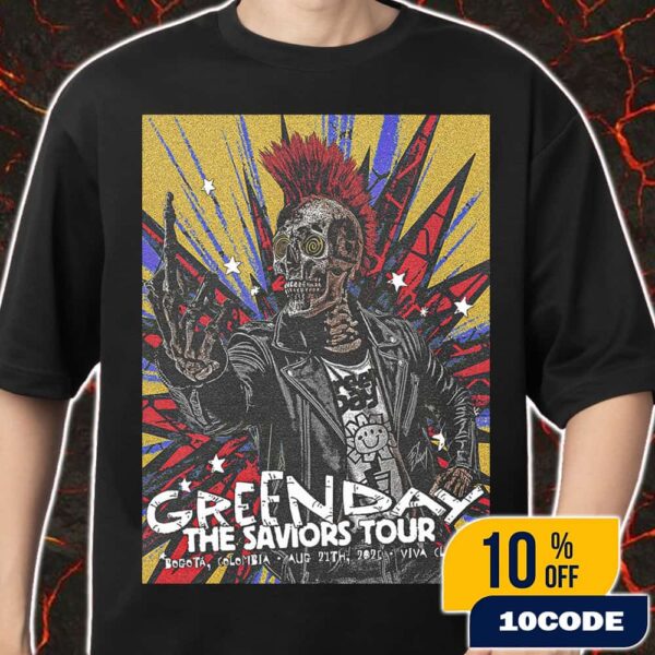 Green Day Comeback In Colombia The Saviors Tour North America 2025 August 24 At Vive Claro Distrito Bogota Poster Artwork By Edgar Jimenez Merch Unisex T-Shirt