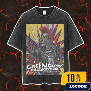 Green Day Comeback In Colombia The Saviors Tour North America 2025 August 24 At Vive Claro Distrito Bogota Poster Artwork By Edgar Jimenez Vintage Washed Unisex T-Shirt