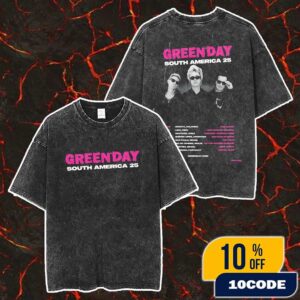 Green Day South America 2025 Poster Tour Dates Merch Unisex Two Sided Washed T-Shirt