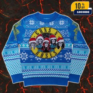 Guns N Roses Holiday Gift For Heavy Metal Fans Christmas Blue Pattern Ugly Sweater