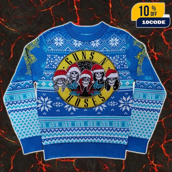 Guns N Roses Holiday Gift For Heavy Metal Fans Christmas Blue Pattern Ugly Sweater