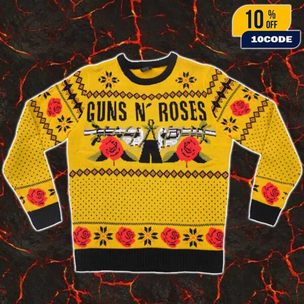 Guns N’ Roses Yellow Pattern Christmas Gift For Heavy Metal Fans Ugly Sweater