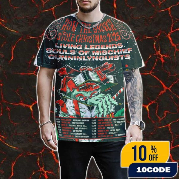 How The Grouch Stole Christmas 2025 With Living Legends x Souls Of Mischief x CunninLynguists Tour Poster With Tour Dates All Over Print Graphic T-Shirt, Hoodie