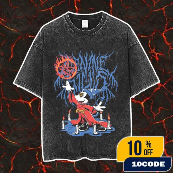 Ice Nine Kills Official Band Merchandise Mickey Mouse Sorcerers And Seances Nightmare On The Ninth Collection Vintage Washed Unisex T-Shirt