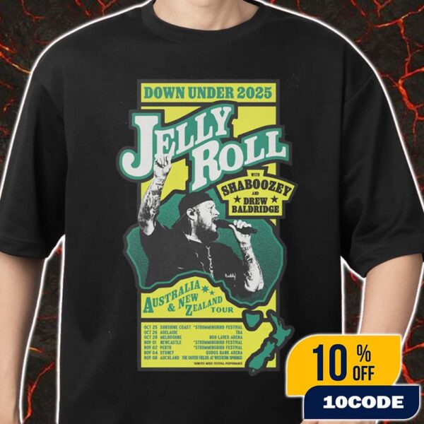 Jelly Roll Down Under 2025 With Shaboozey And Drew Baldridge Australia And New Zealand Tour With Tour Dates Merch Unisex T-Shirt
