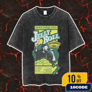 Jelly Roll Down Under 2025 With Shaboozey And Drew Baldridge Australia And New Zealand Tour With Tour Dates Vintage Washed Unisex T-Shirt