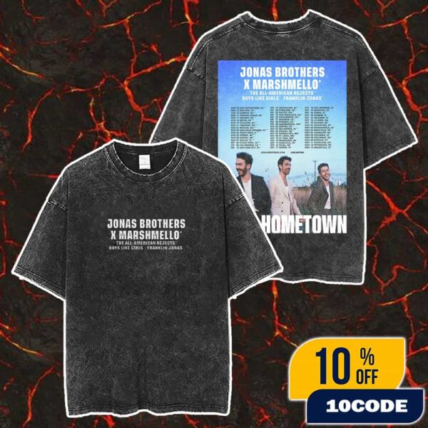 Jonas Brothers x Marshmello The All-American Rejects x Boy Like Girls x Franklin Jonas Greetings From Your Hometown 20th Anniversary Tour 2025 Poster Tour Dates Washed T-Shirt