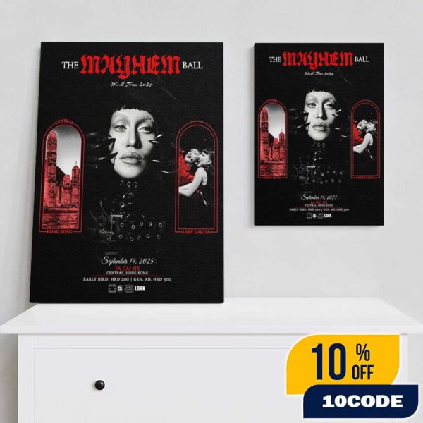 Lady Gaga The Mayhem Ball Tour At Central Hong Kong On September 19 2025 World Tour The Art Of Personal Chaos Poster Canvas