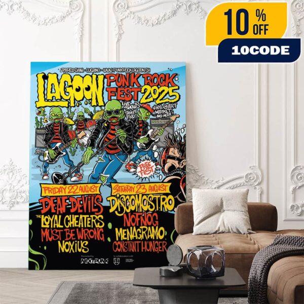 Lagoon Punk Rock Fest 2025 August 22-23 2025 At Parco Ciani Lugano Poster Lineup Artwork Poster Canvas Home Decor