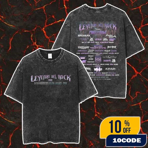 Leyendas Del Rock Festival 2025 6-9 August At Villena Alicante Spain Rock Metal With Poster Lineup Merch Unisex Two Sided Washed T-Shirt