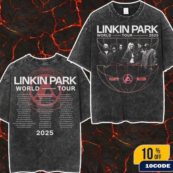 Linkin Park From Zero World Tour 2025 Amazon Exclusive Official Merch Globe Long Sleeve Two Sides Wash T-Shirt
