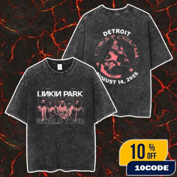 Linkin Park From Zero World Tour Detroit Event Tee August 14 2025 Exclusive Official Merchandise Available At Little Caesars Arena Merch Unisex Two Sided Washed T-Shirt